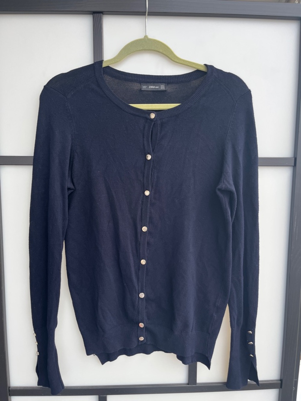 Zara Navy Button-Front Cardigan with Gold Buttons